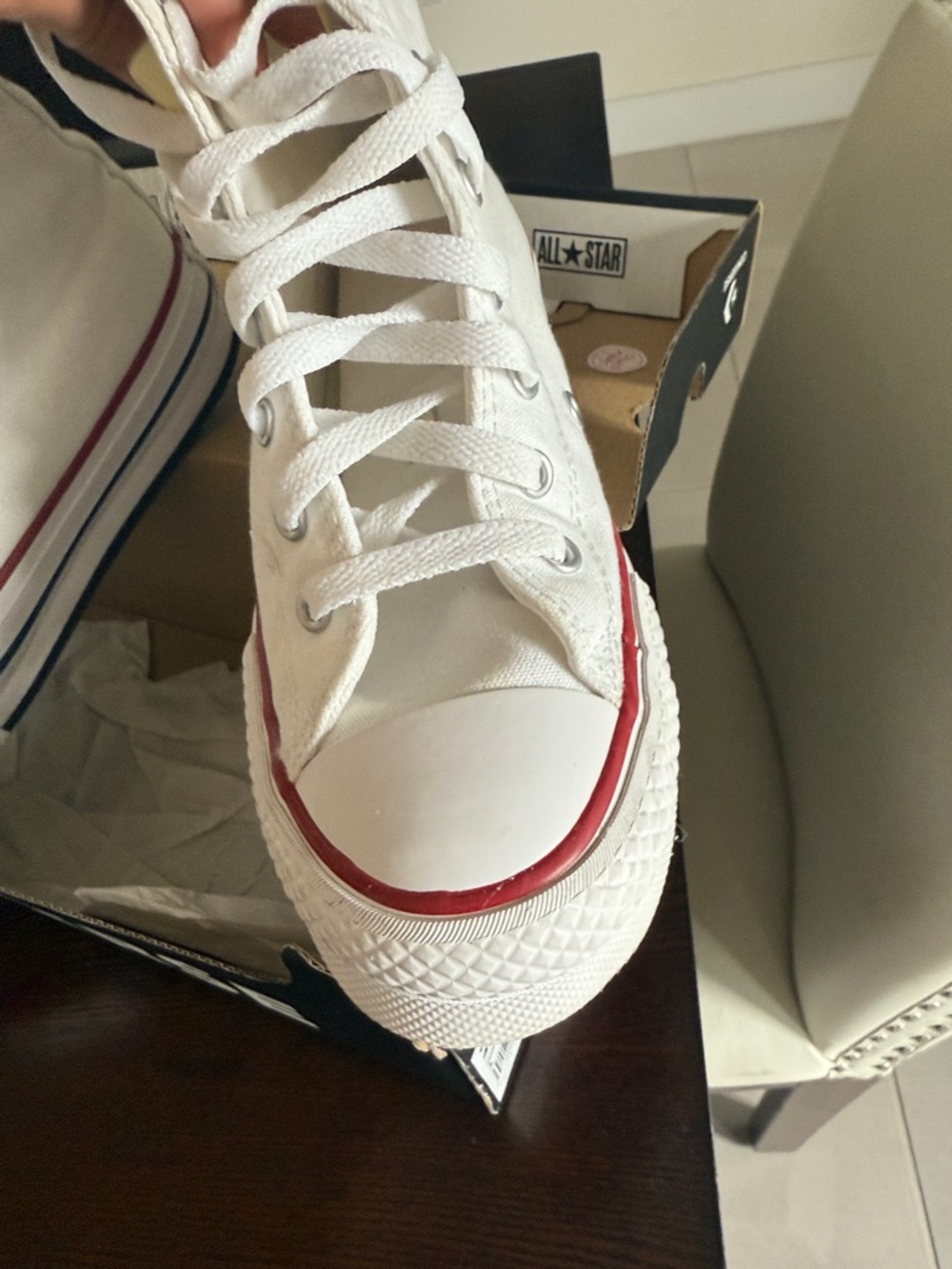 Converse White Canvas Low-Top Sneakers with Red Trim kids size 3 back to school